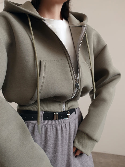 FELPA CROP CON CAPPUCCIO - VERDE 1905