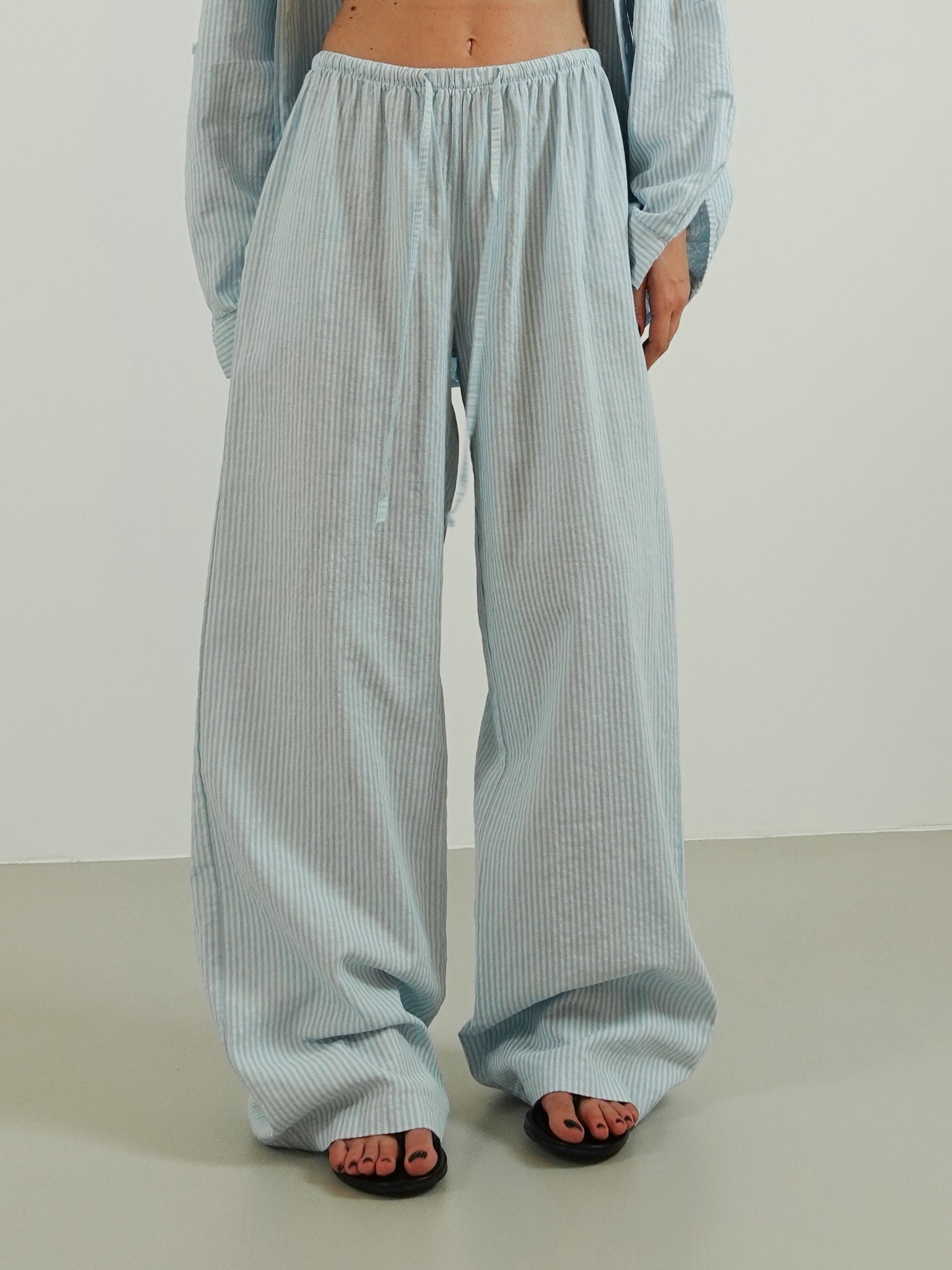 PANTALONI MILLERIGHE MISTO LINO - AZZURRO 2548