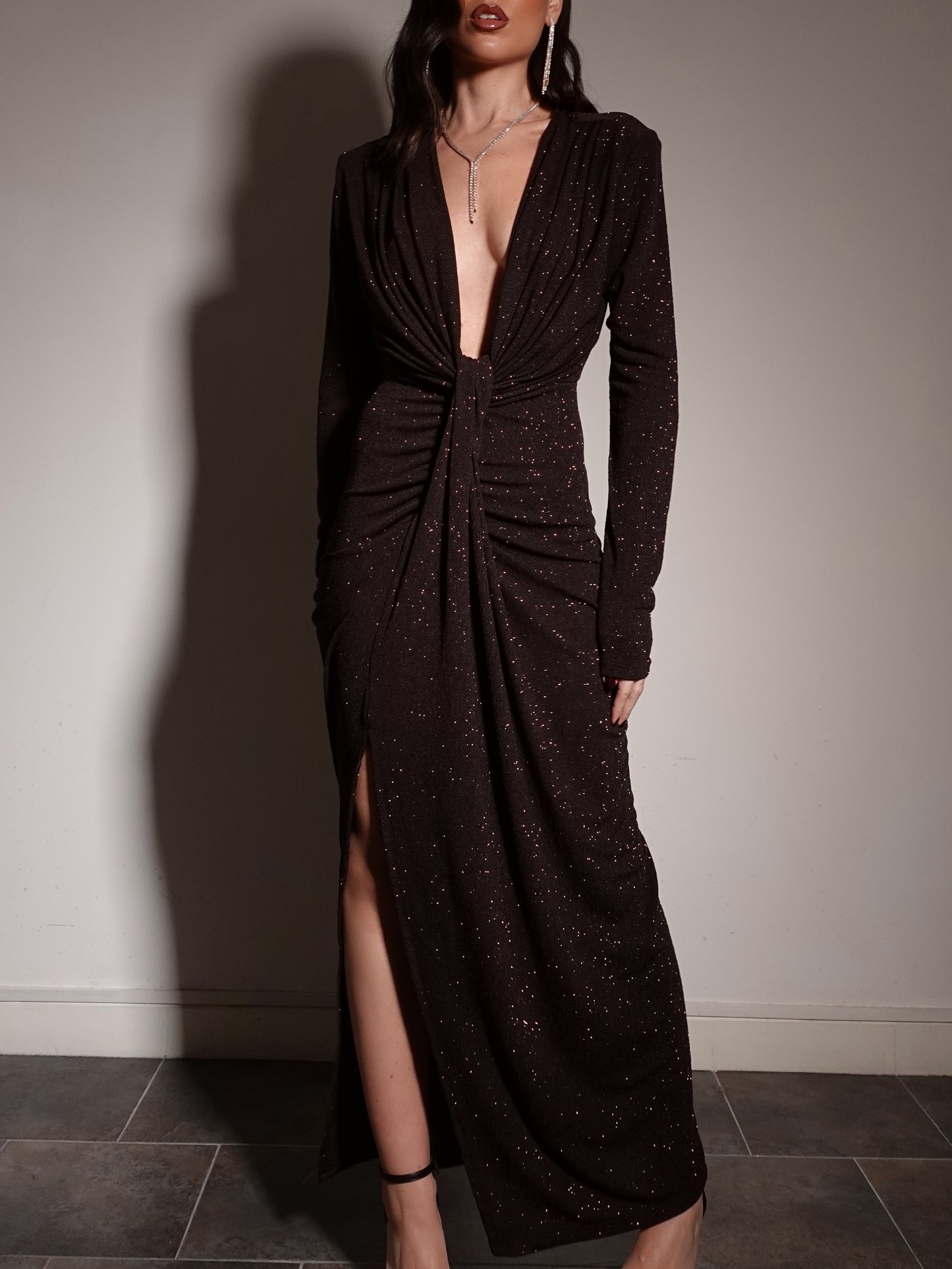 LONG DRESS GLITTER STARDAST - MARRONE 121373