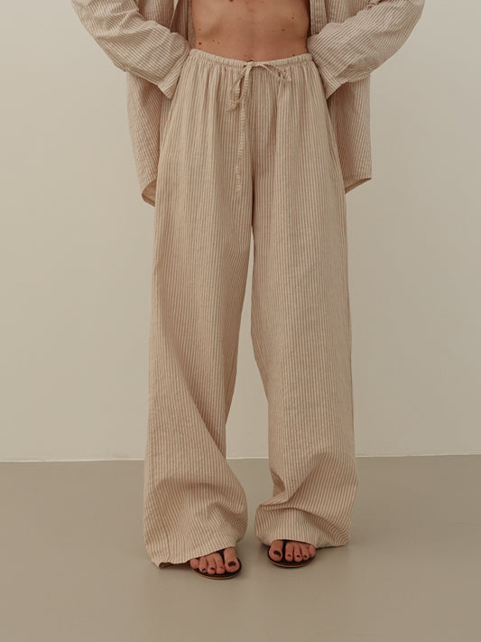 PANTALONI MILLERIGHE MISTO LINO - BEIGE 2548