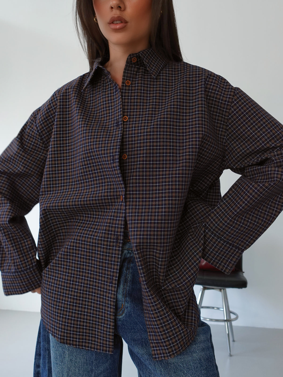 CAMICIA A QUADRETTI 100% COTONE - BLU/MARRONE 3662