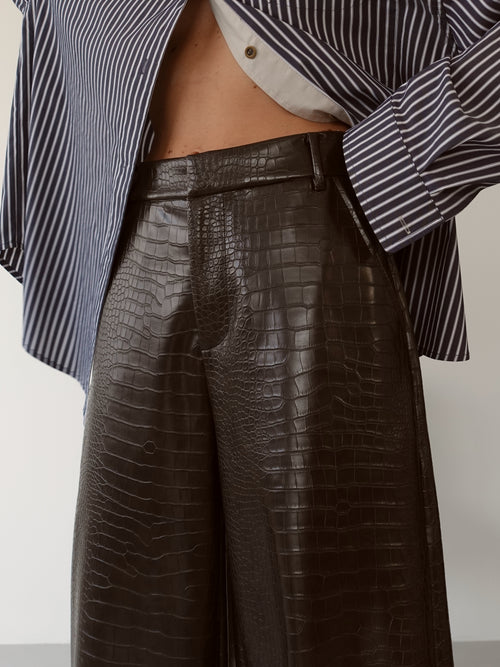 PANTALONI CROCO LUMINA IN ECOPELLE - CIOCCOLATO LC260582