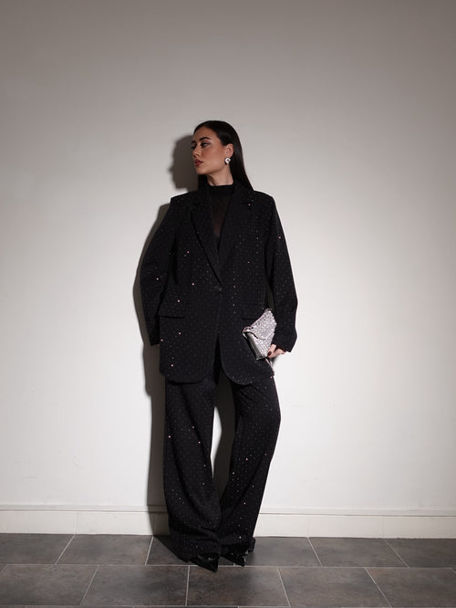 PANTALONI SHINE WIDE LEG - NERO 9002