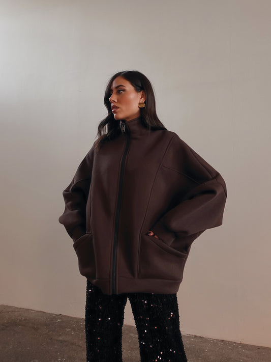 FELPA OVER CON ZIP - MARRONE 39553