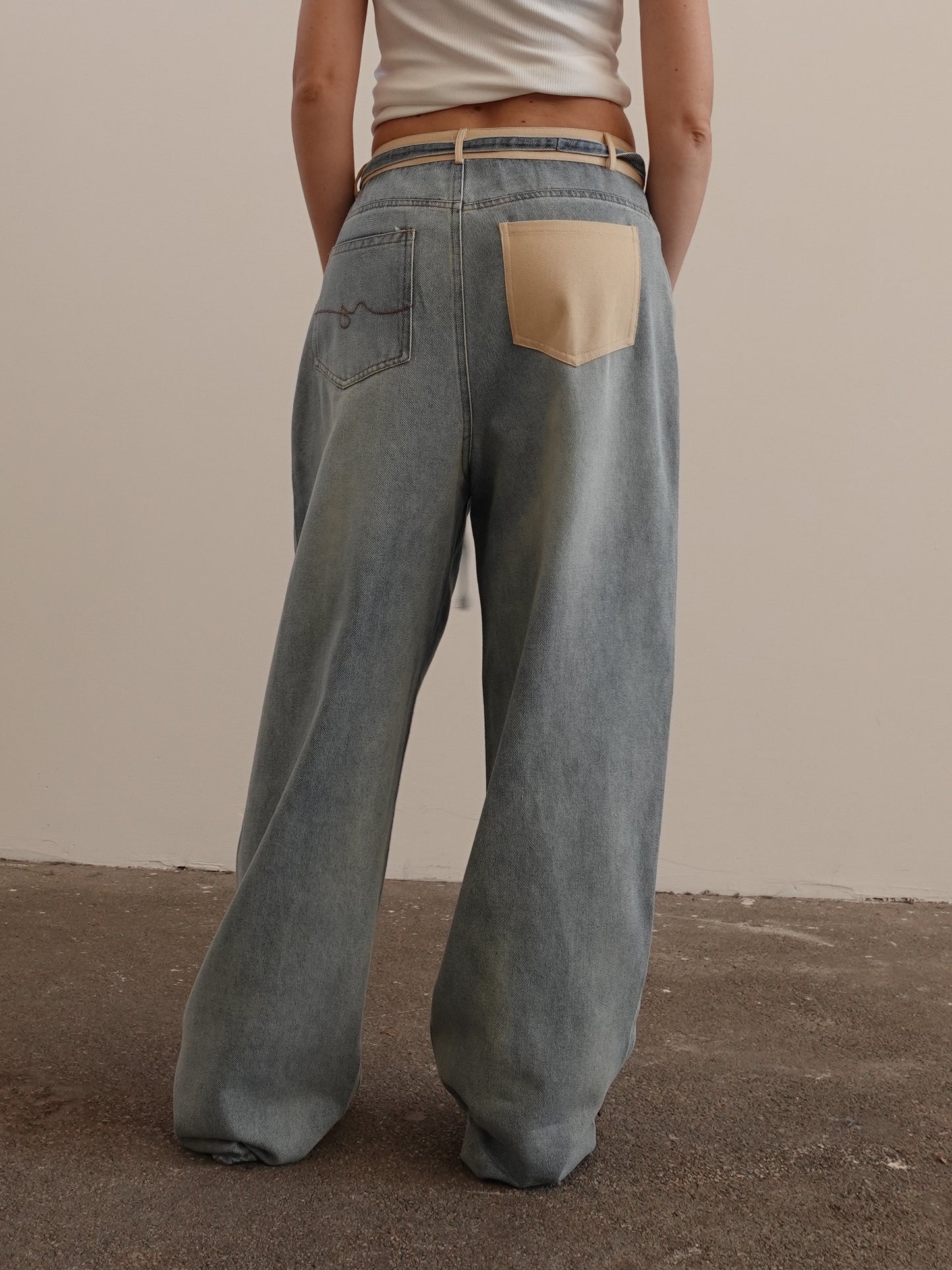 JEANS WIDE LEG CON DETTAGLI IN COTONE - SABBIATO/BEIGE 43042