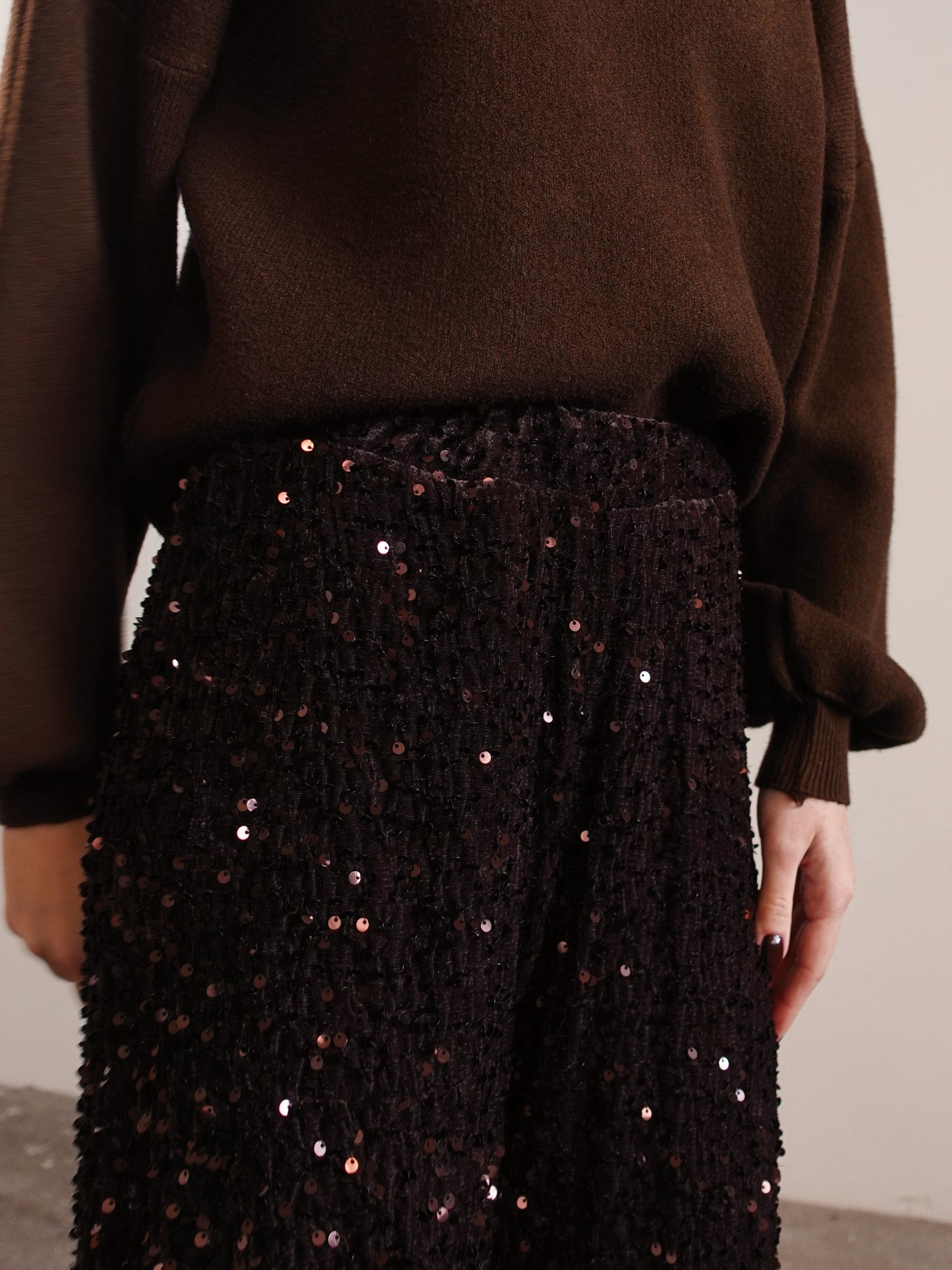 PANTALONI IN CINIGLIA CON PAILLETTES - MARRONE 10460