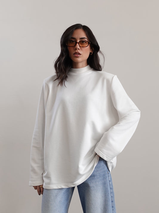 LONG-SLEEVE IN FELPA LEGGERA CON SPALLINE - BIANCO 3236