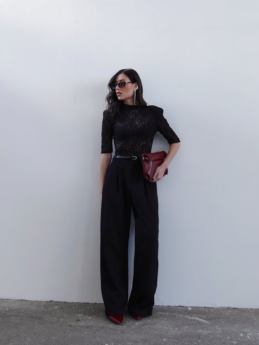 PANTALONI CON PINCES E CINTURINO - NERO 7011