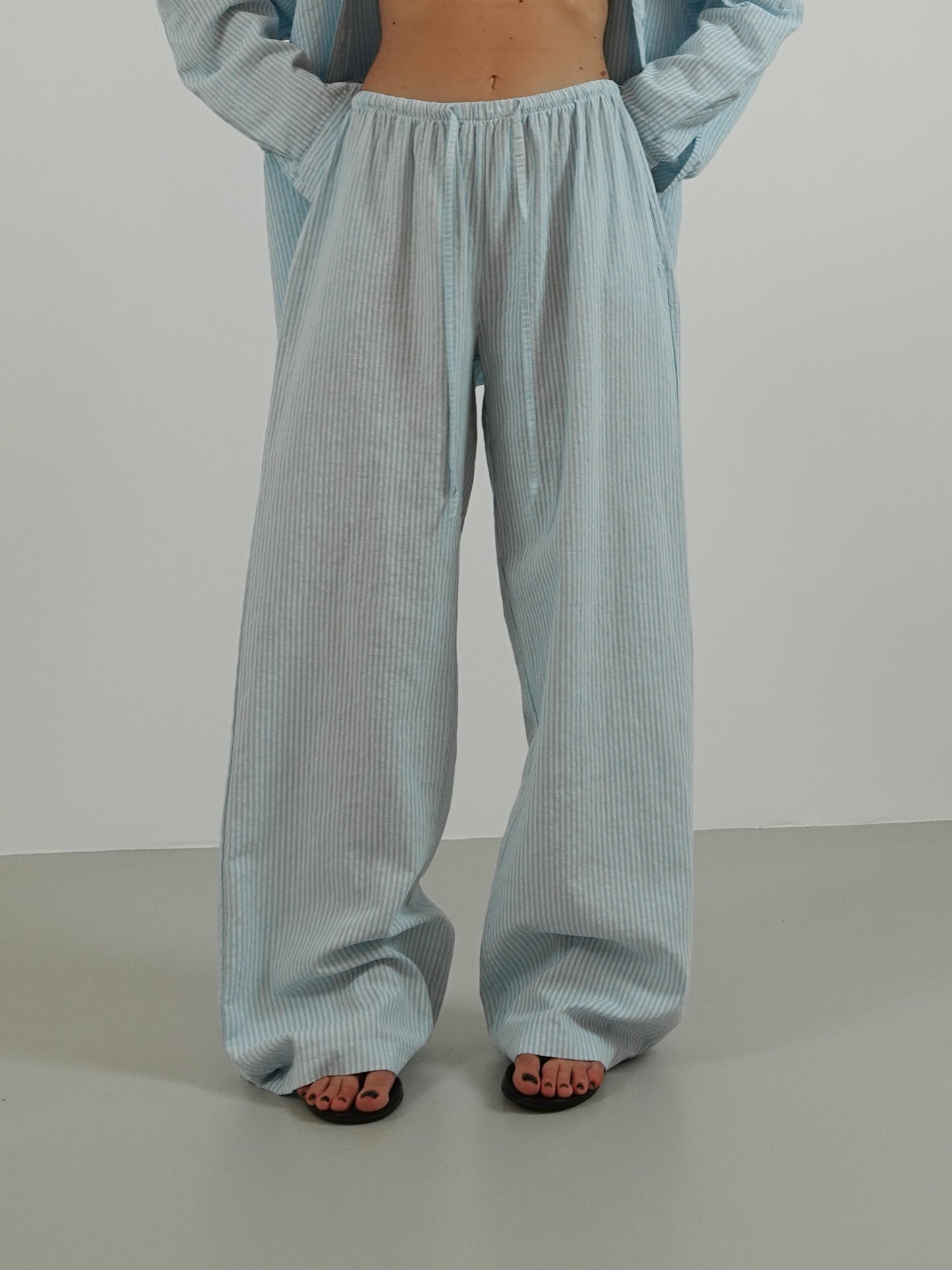 PANTALONI MILLERIGHE MISTO LINO - AZZURRO 2548