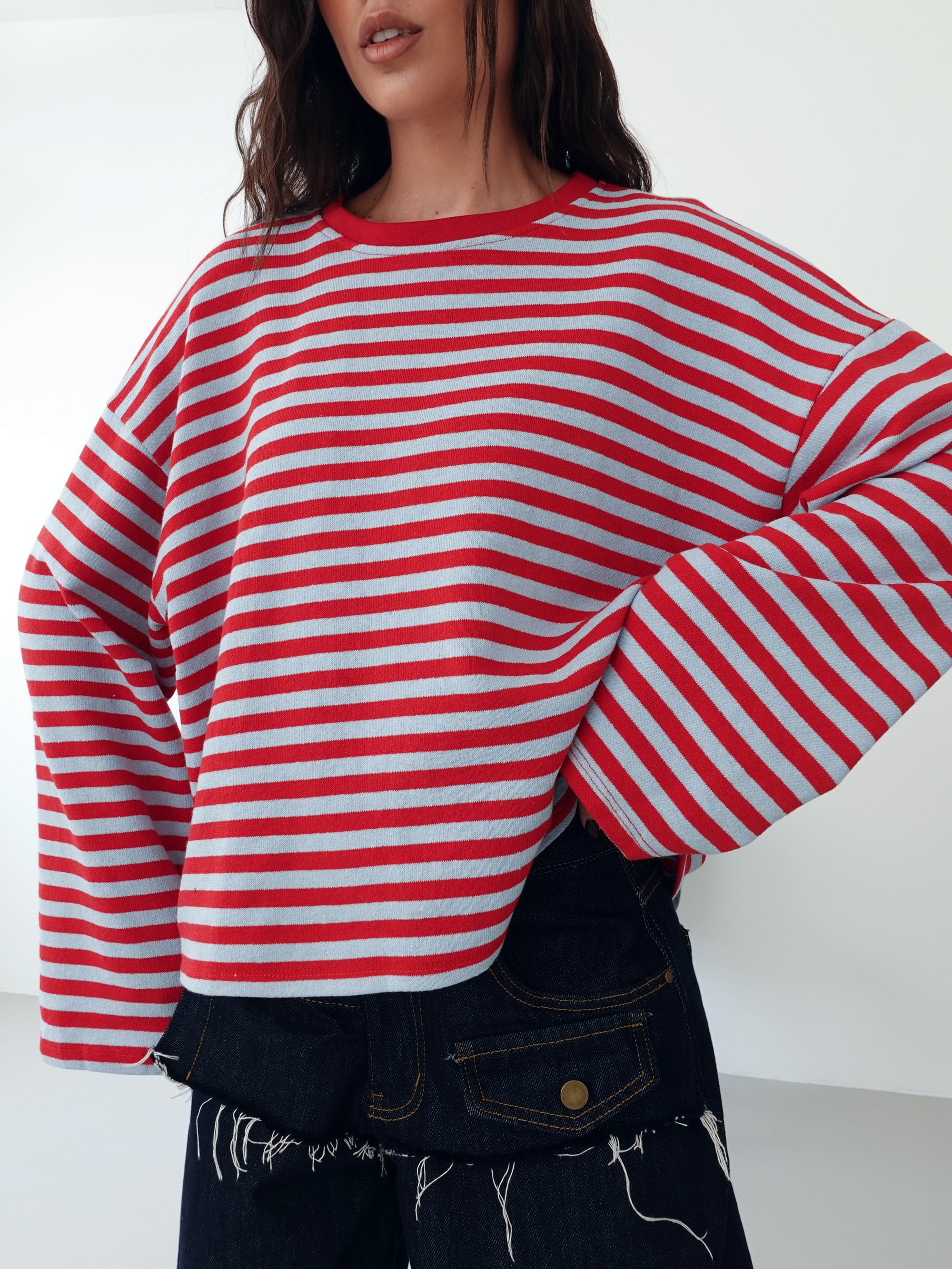 LONG-SLEEVE A RIGHE - AZZURRO/ROSSO F1109