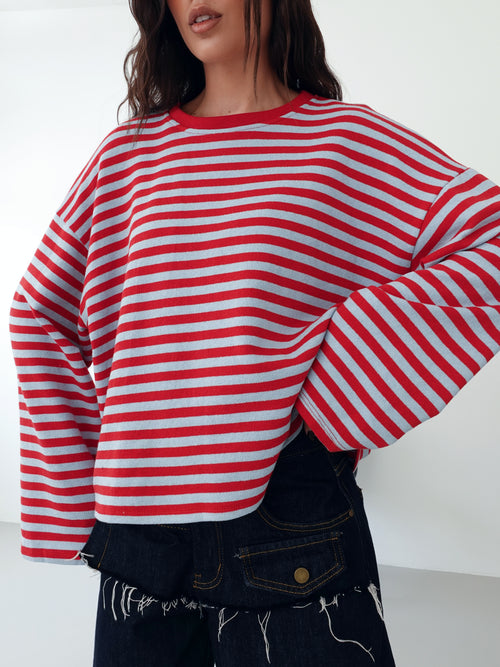 LONG-SLEEVE A RIGHE - AZZURRO/ROSSO F1109