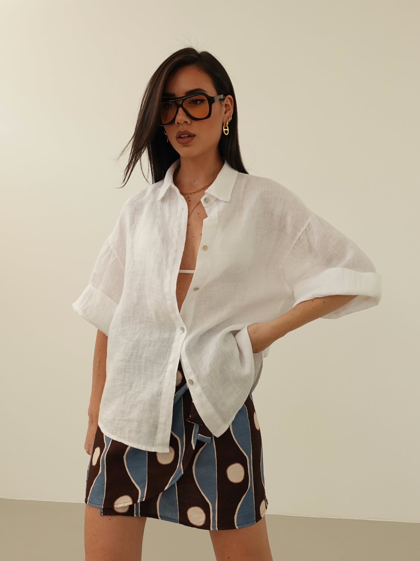 CAMICIA 100% LINO MEZZA MANICA - BIANCO 10742