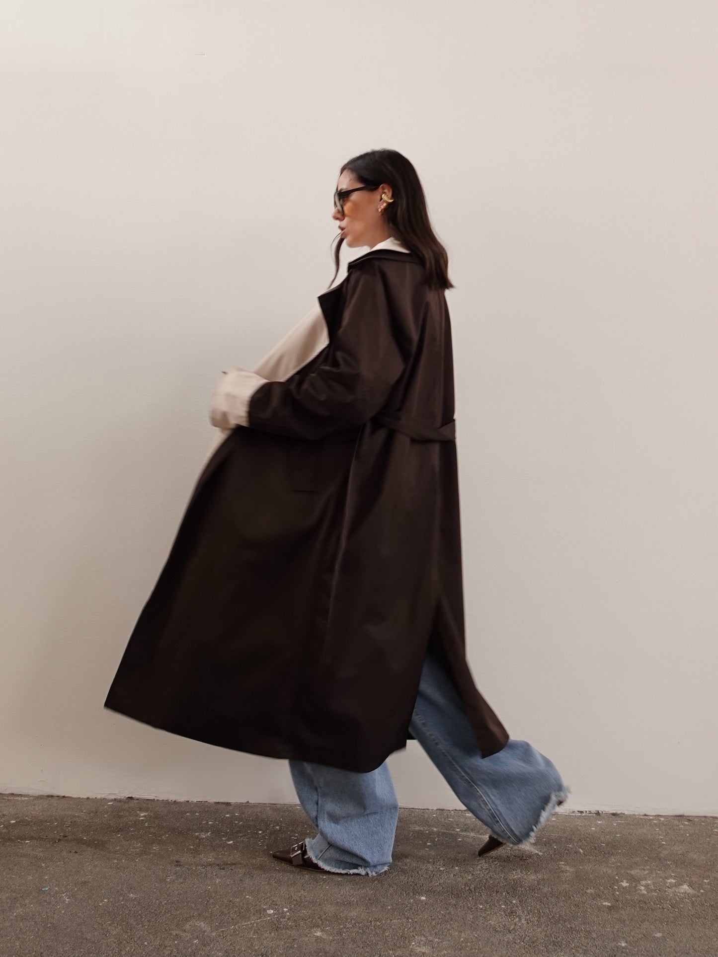 TRENCH LUNGO BICOLOR - CIOCCOLATO/BEIGE 25108
