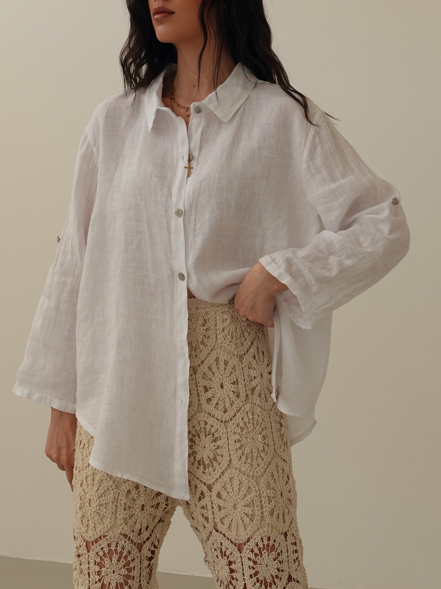 CAMICIA SAHARA 100% LINO - BIANCO 03168
