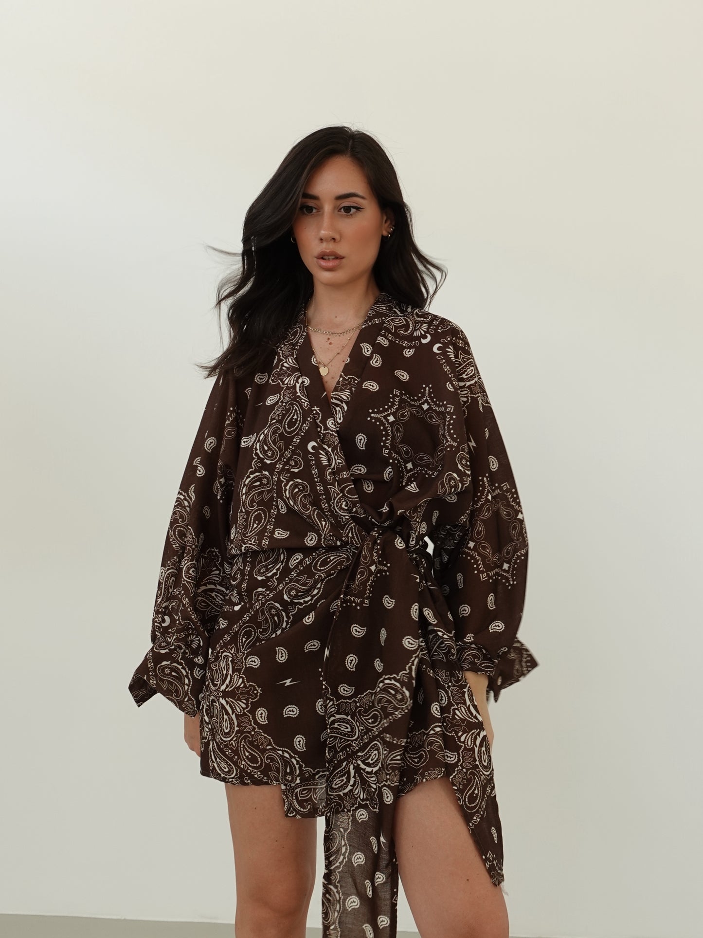 MINI DRESS BANDANA A PORTAFOGLIO  - MARRONE 668088