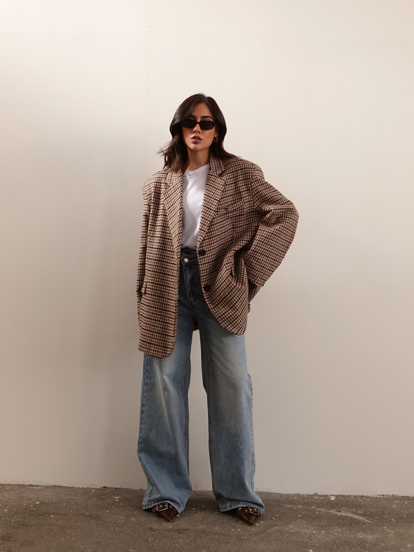 GIACCA/CAPPOTTO PIED DE POULE - BEIGE/COCCIO GC-02