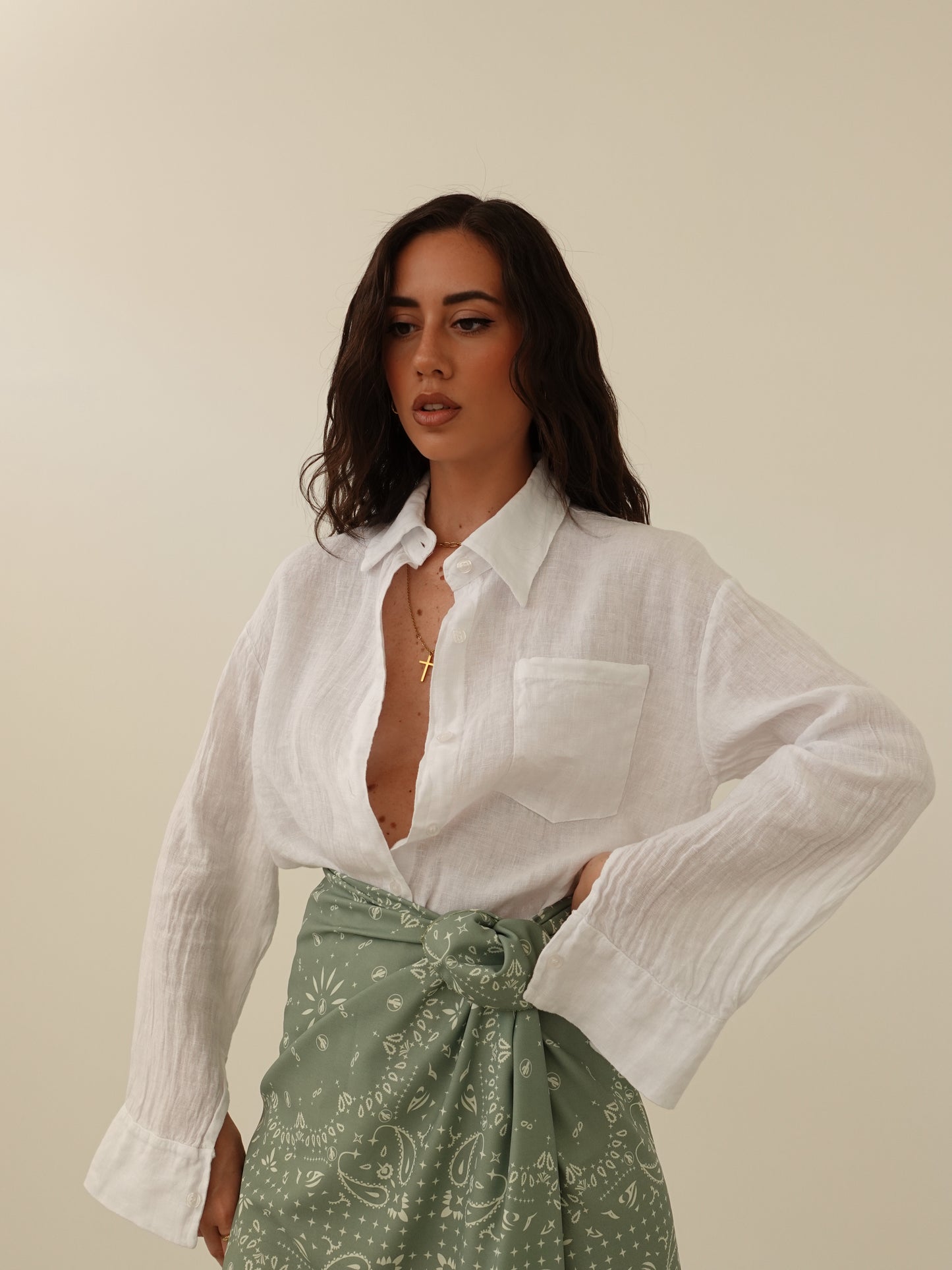 CAMICIA CON TASCHINO IN 100% LINO - BIANCO 8612-1