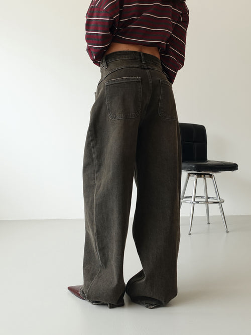 JEANS BALLOON WASHED-OUT CON CINTURA - FANGO 3033