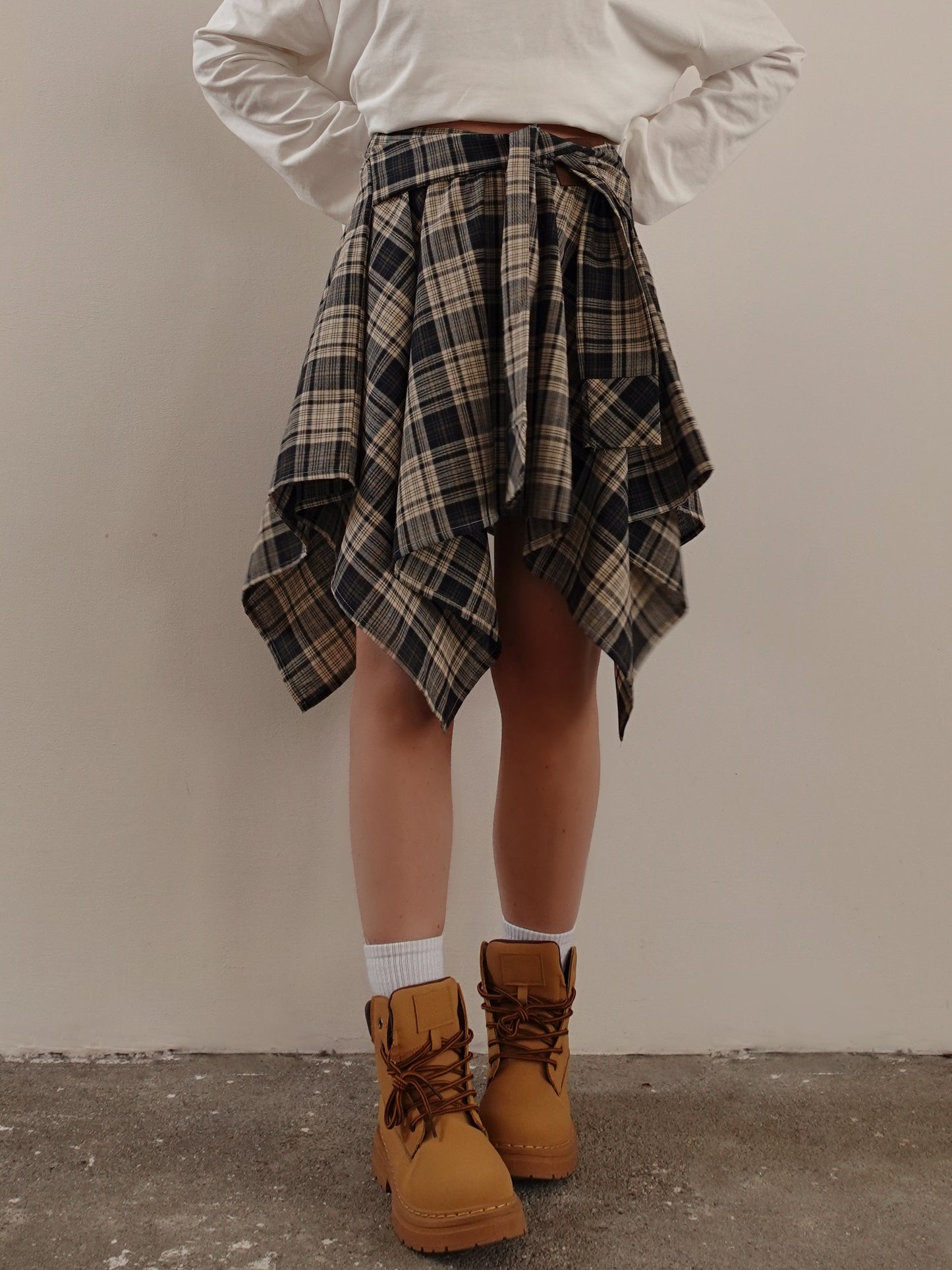 GONNA EFFETTO CAMICIA A QUADRI - BEIGE/BLU 5673