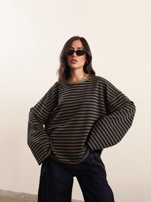 LONG-SLEEVE A RIGHE - VERDE/NERO F1109