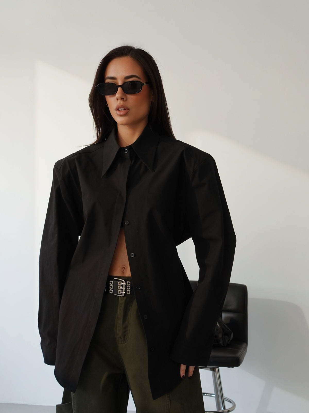 CAMICIA IN COTONE CON CINTURINO - NERO 2754