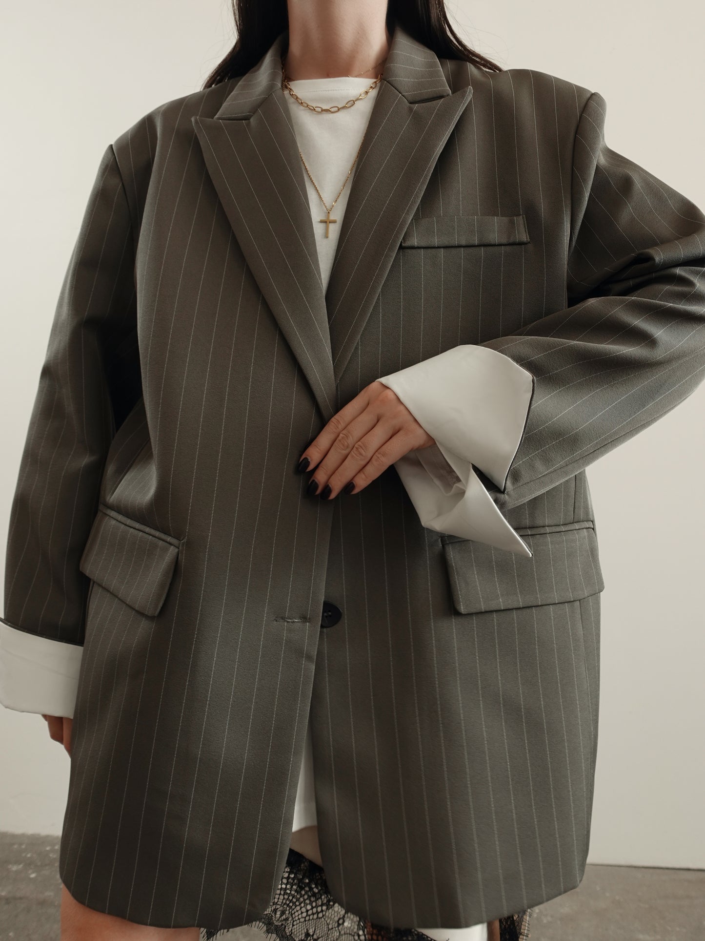 BLAZER GESSATO CON RISVOLTO A CONTRASTO - VERDE 11102