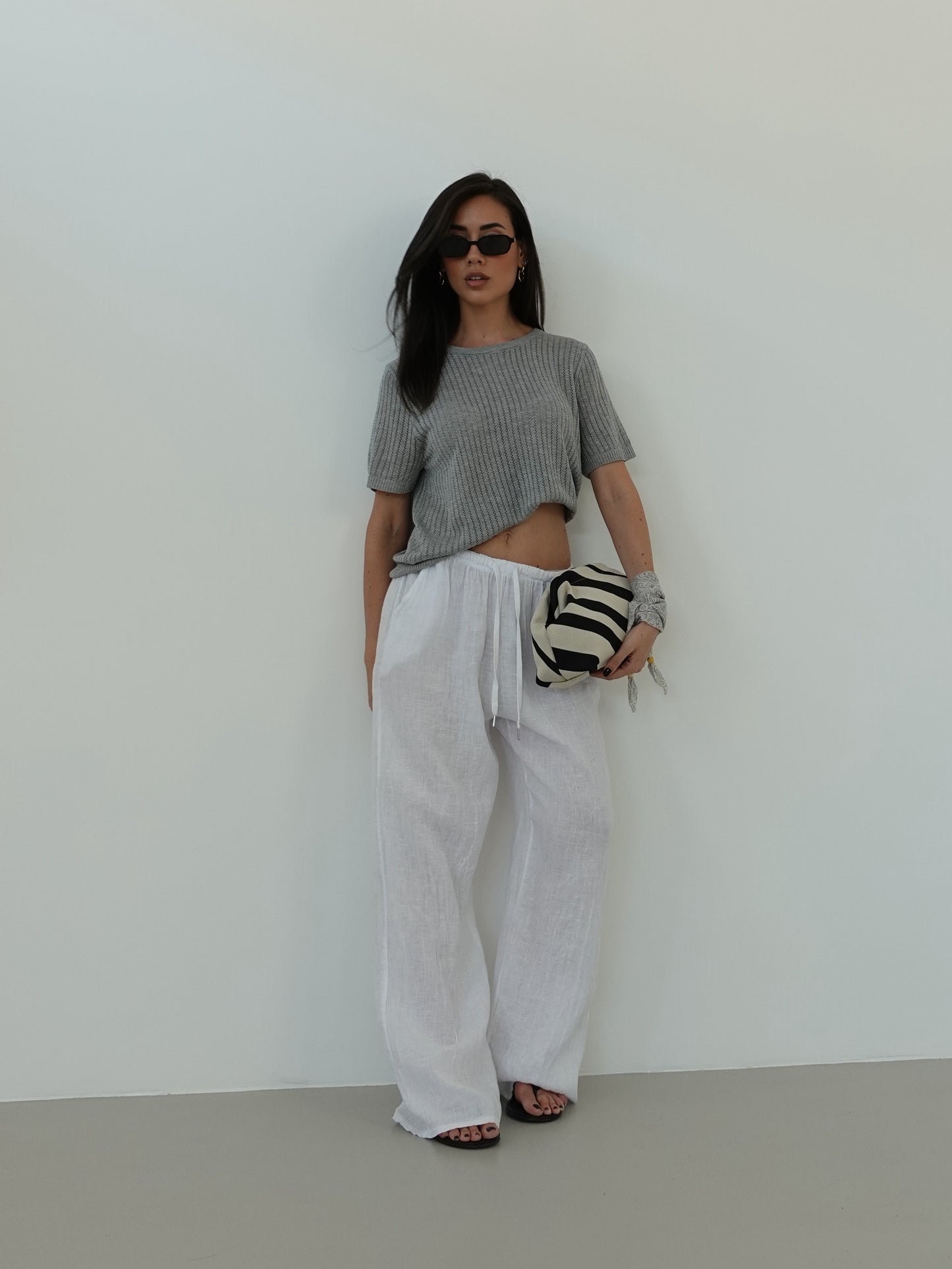 T-SHIRT IN FILO CON FOULARD - GRIGIO 3105