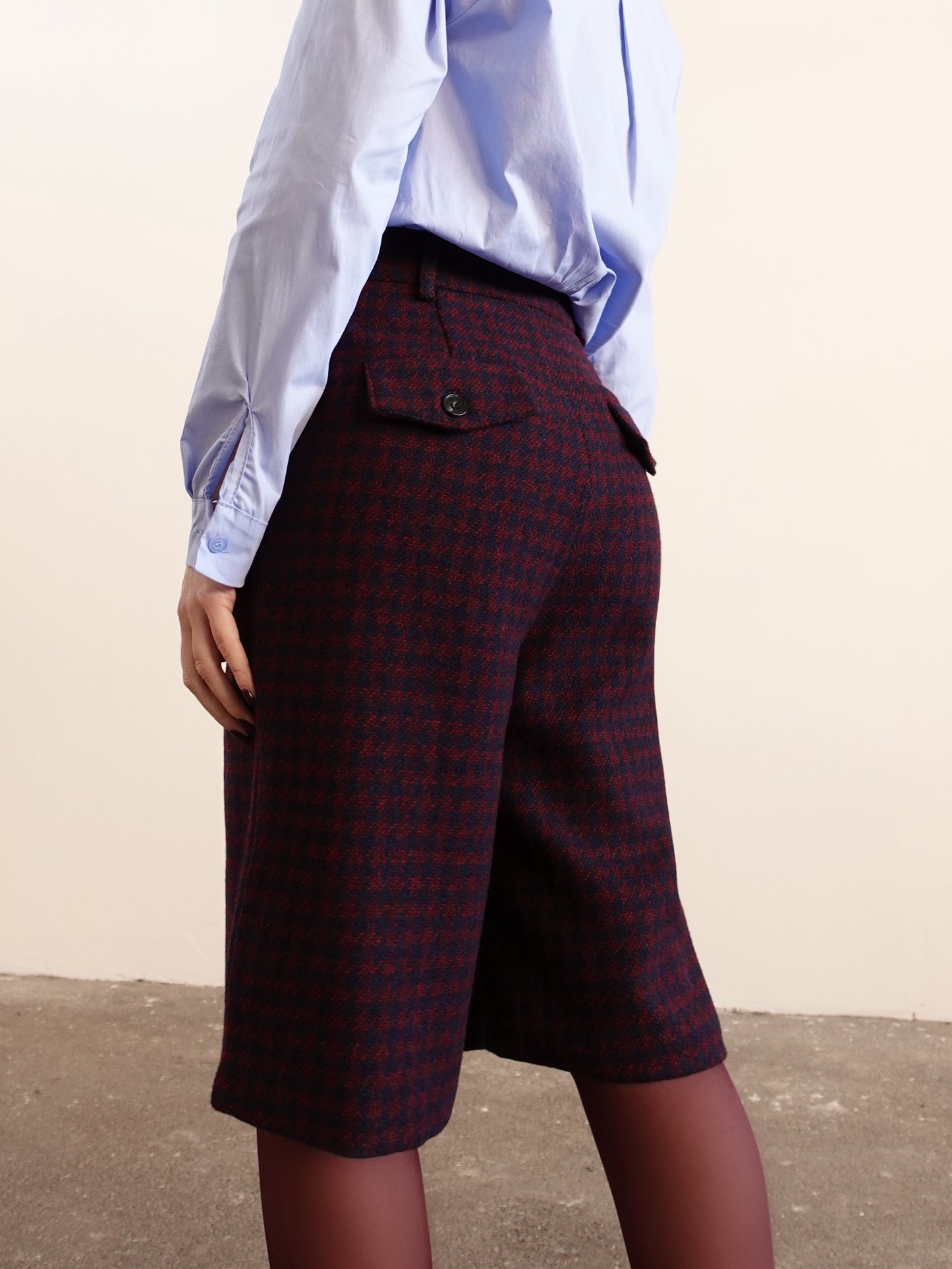 BERMUDA PIED DE POULE IN LANA - BORDEAUX/BLU 5978