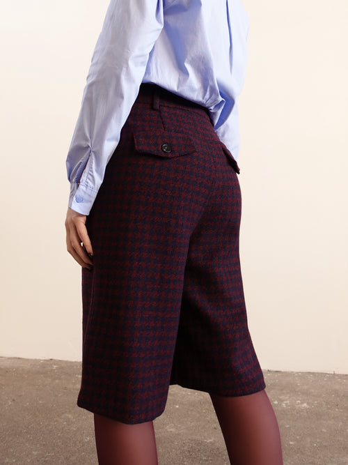 BERMUDA PIED DE POULE IN LANA - BORDEAUX/BLU 5978