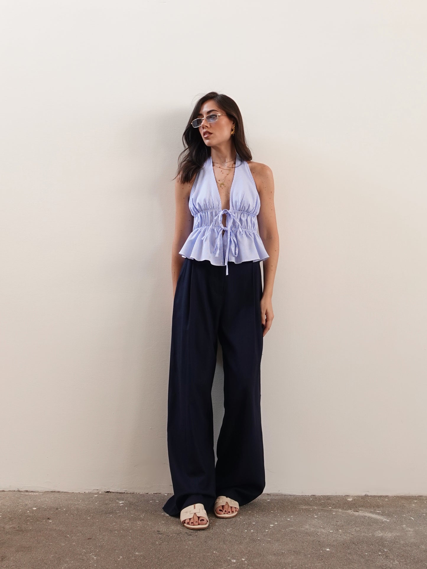 PANTALONI MISTO LINO/VISCOSA - BLU 5845