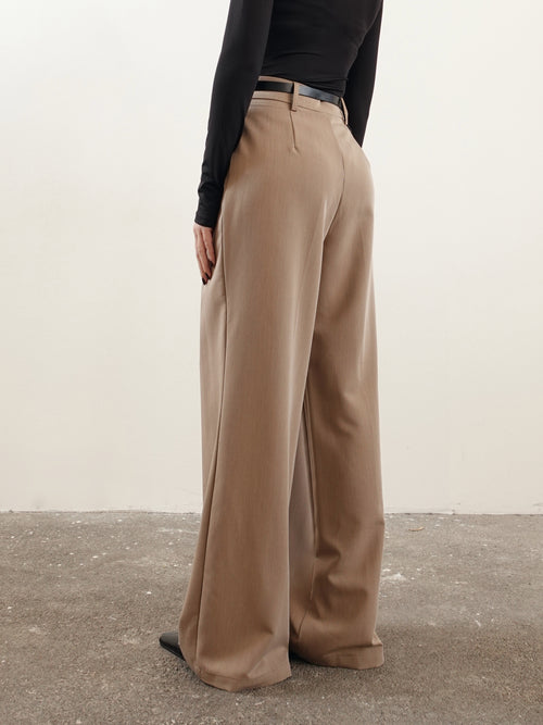 PANTALONI WIDE LEG CON CINTURA - TAUPE 16088