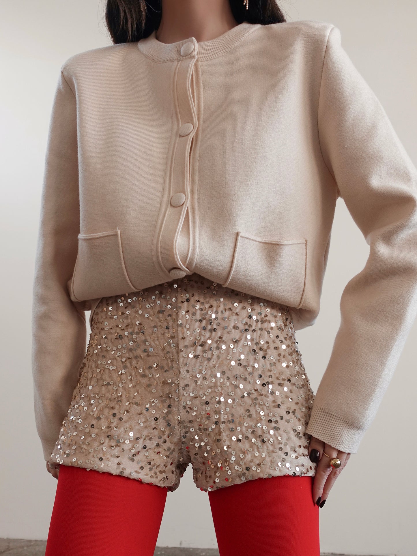 CULOTTE IN CINIGLIA CON PAILLETTES - CREMA 27710