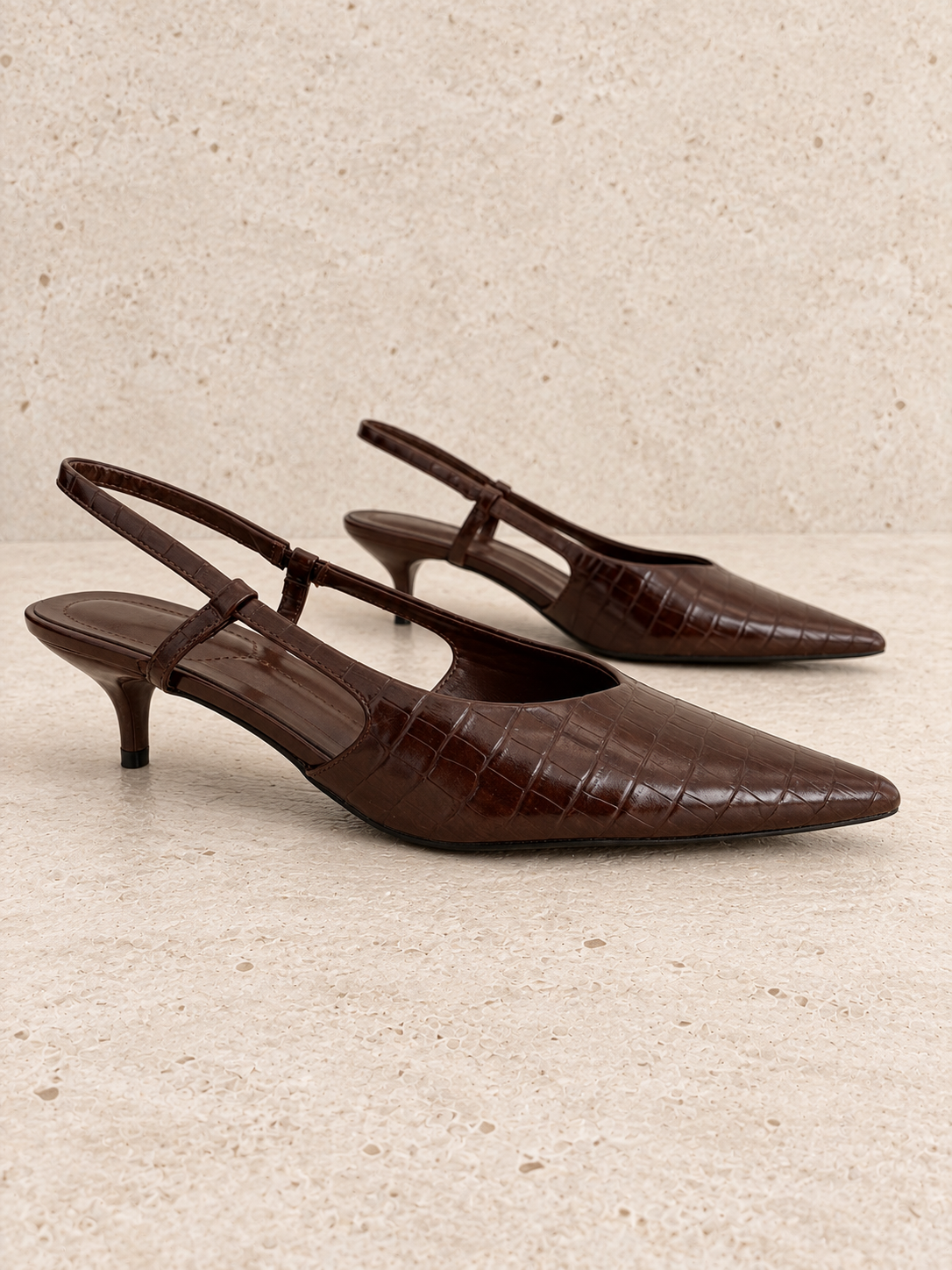 SLINGBACK KITTEN CROCO - MARRONE M870