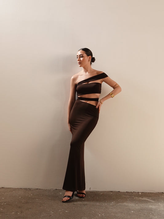 LONG DRESS CUT OUT JULIETTE - MARRONE 1650