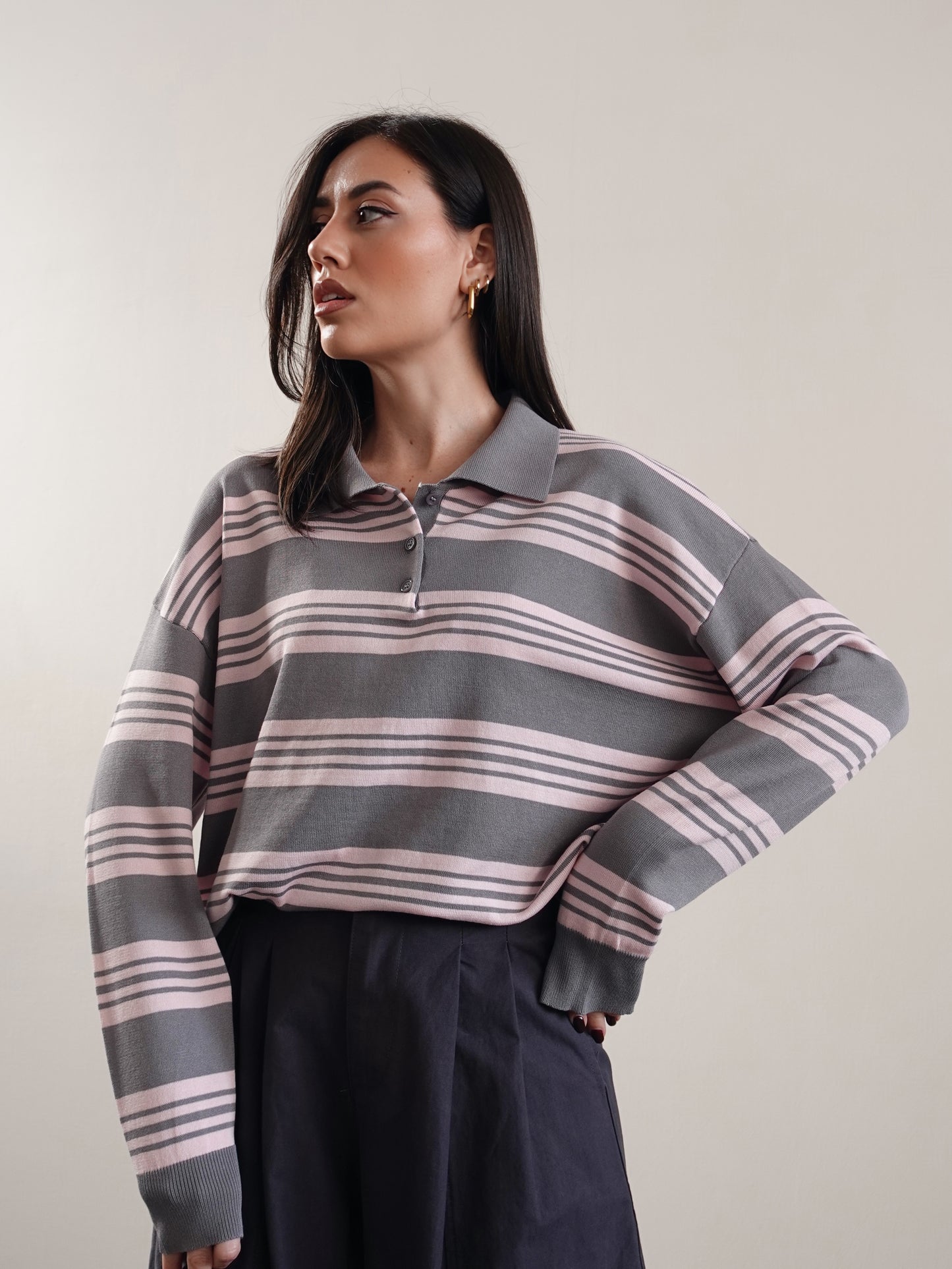 POLO A RIGHE IN FILO - GRIGIO/ROSA 282