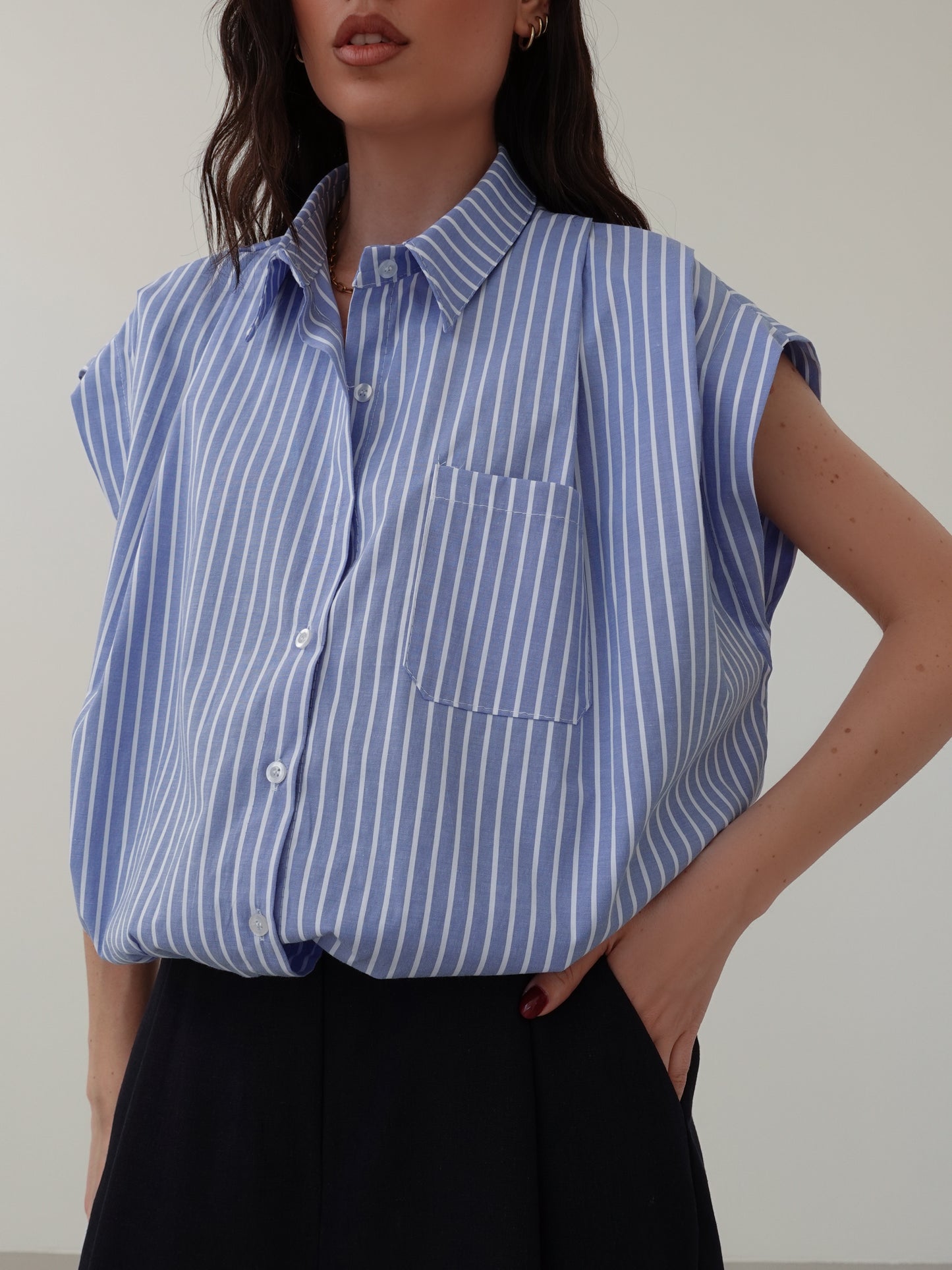 CAMICIA GIROMANICHE A RIGHE BALLOON FIT - AZZURRO 20818