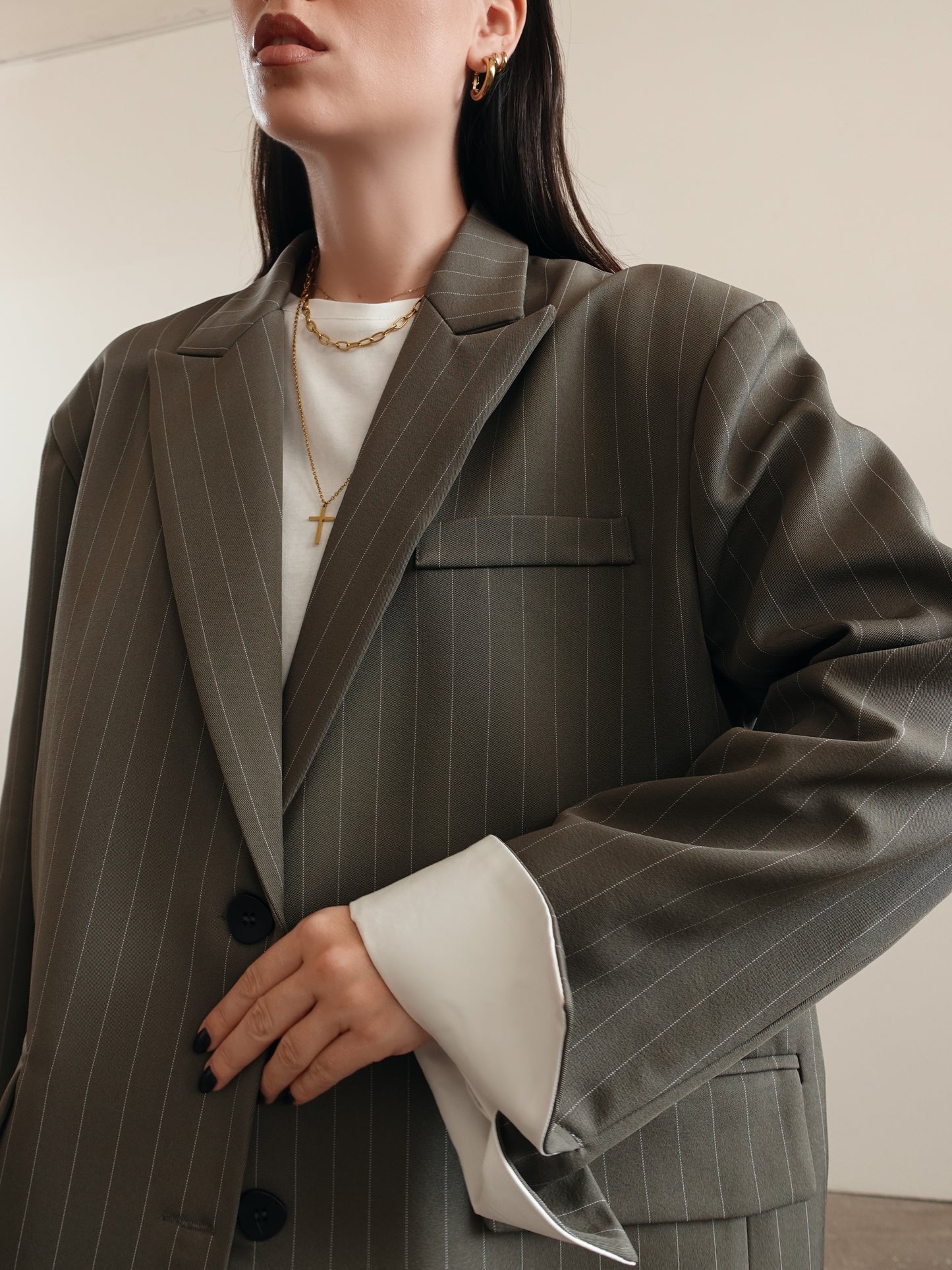 BLAZER GESSATO CON RISVOLTO A CONTRASTO - VERDE 11102