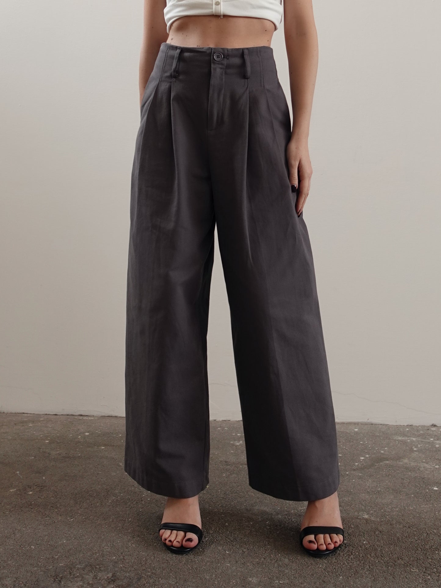 PANTALONI IN COTONE CON PINCES - GRIGIO 14739