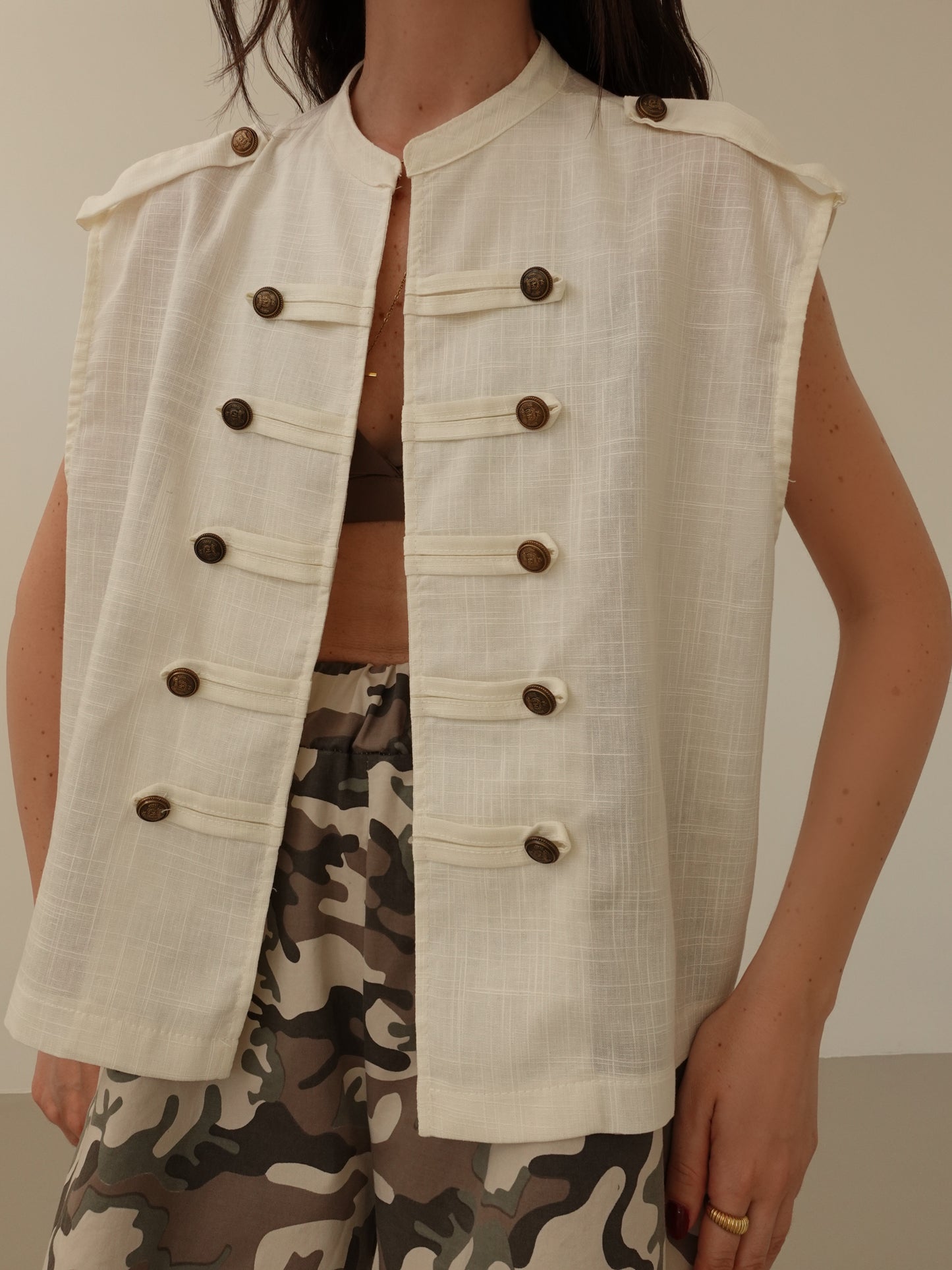 GILET TOKYO EFFETTO LINO - PANNA 21096