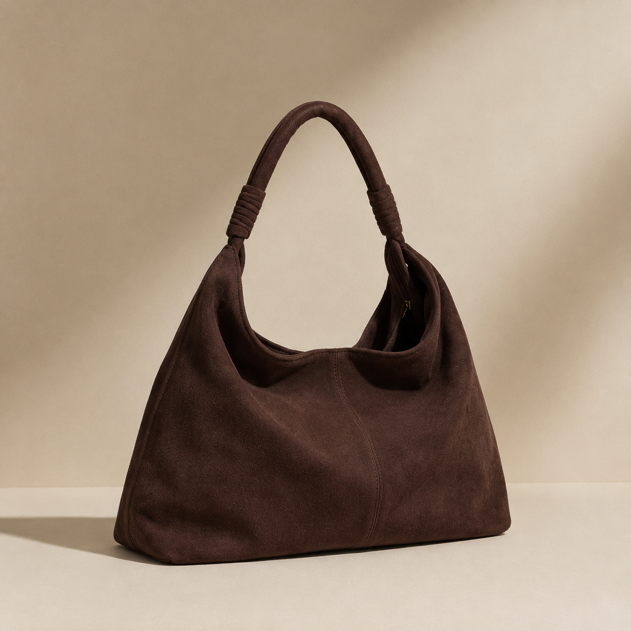 HOBO BAG MORBIDA IN ECOCAMOSCIO - MARRONE