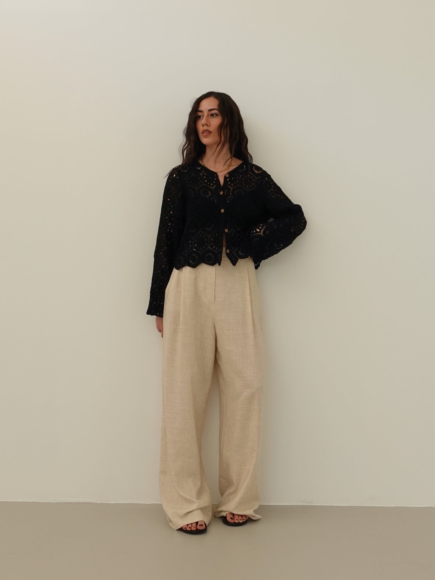 PANTALONI MISTO LINO/VISCOSA - BEIGE 5845