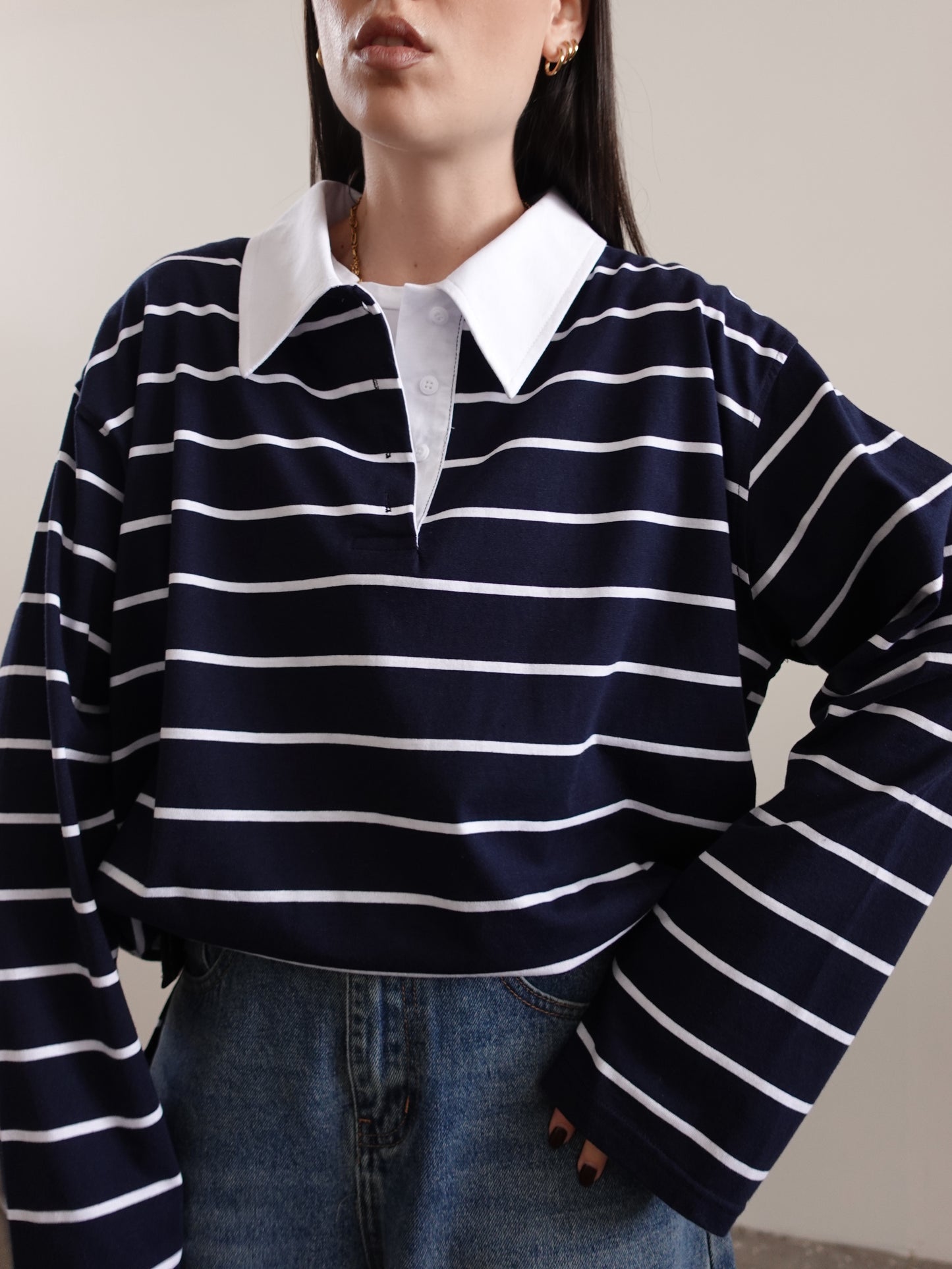 POLO A RIGHE CON COLLETTO A CONTRASTO - BLU/BIANCO 51020