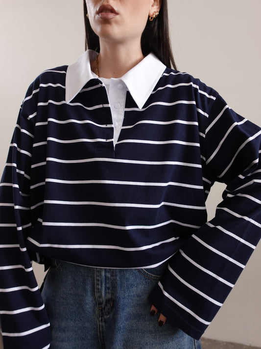 POLO A RIGHE CON COLLETTO A CONTRASTO - BLU/BIANCO 51020