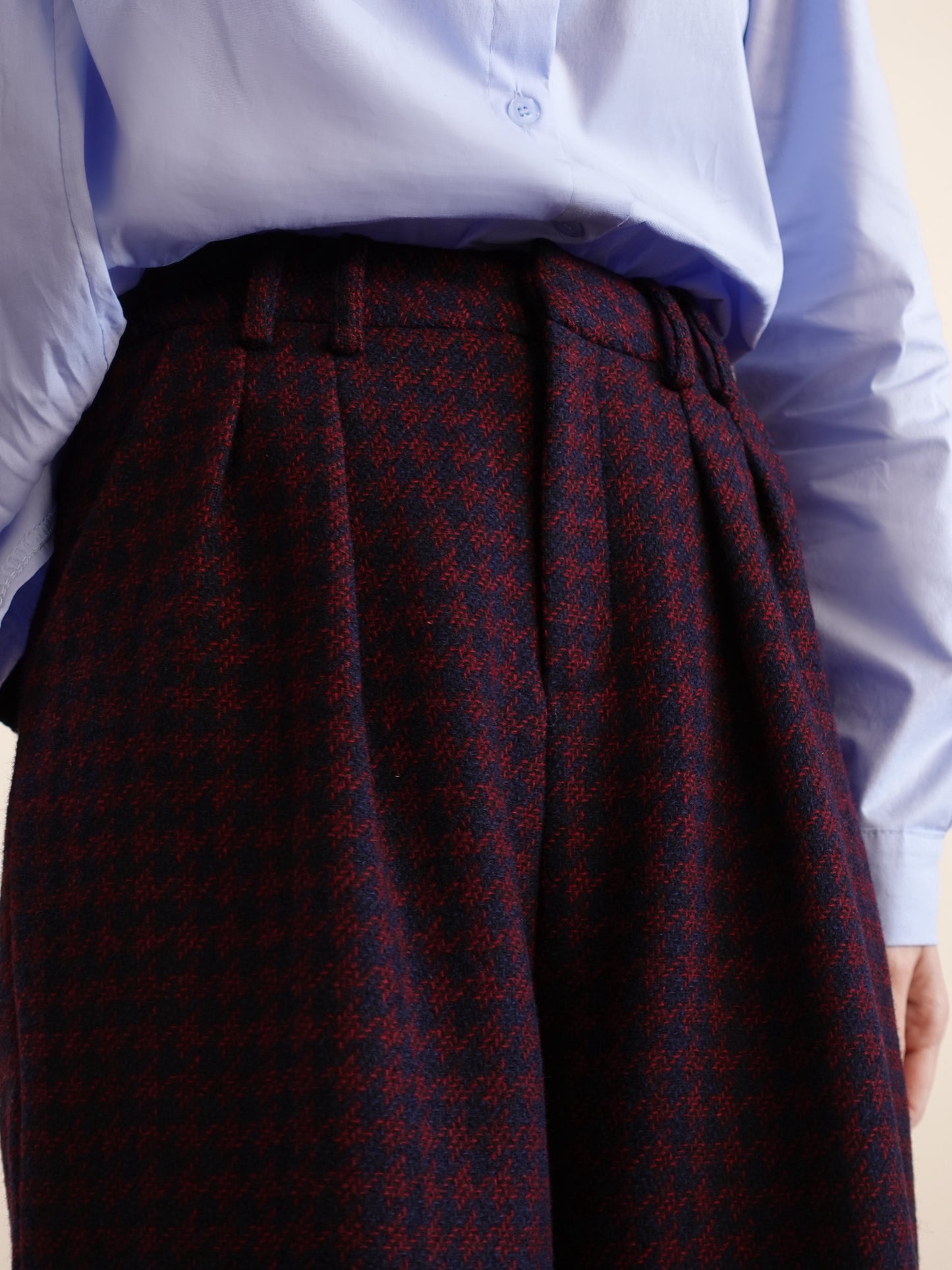 BERMUDA PIED DE POULE IN LANA - BORDEAUX/BLU 5978