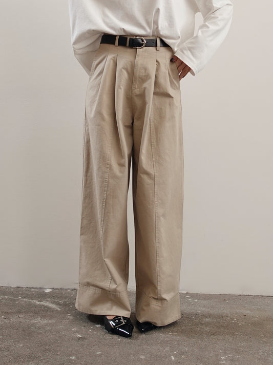 PANTALONI IN COTONE A PALAZZO CON CINTURA - BEIGE 14740