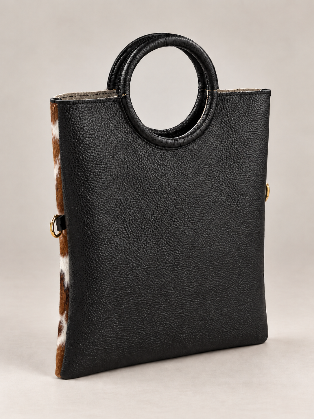 BORSA TOTE IN VERA PELLE EFFETTO CAVALLINO - CAMEL/BIANCO