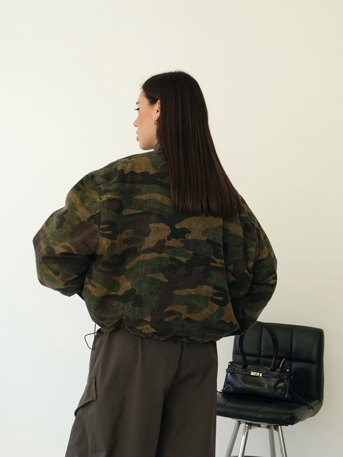 BOMBER IMBOTTITO CAMOUFLAGE IN DENIM - VERDE SLAVATO 8225