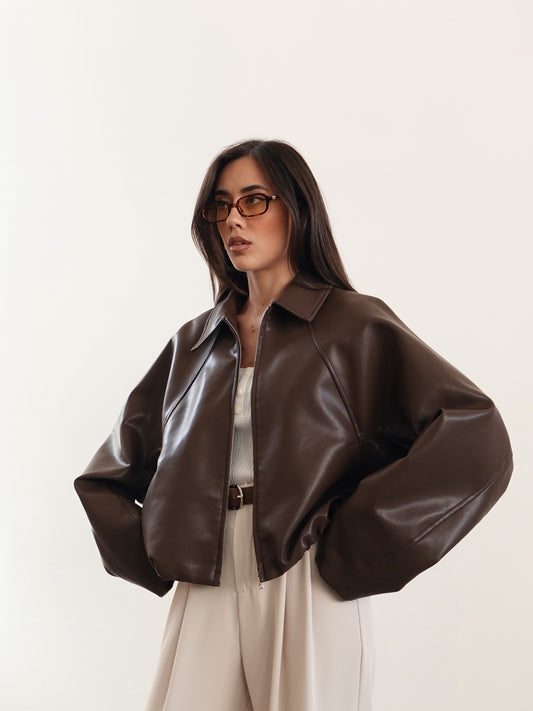 GIACCA IN ECOPELLE MURCIELAGO - MARRONE 7107