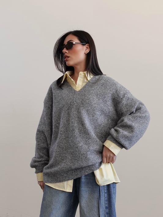 MAGLIONE BALLOON CON SCOLLO A "V" - GRIGIO 4297