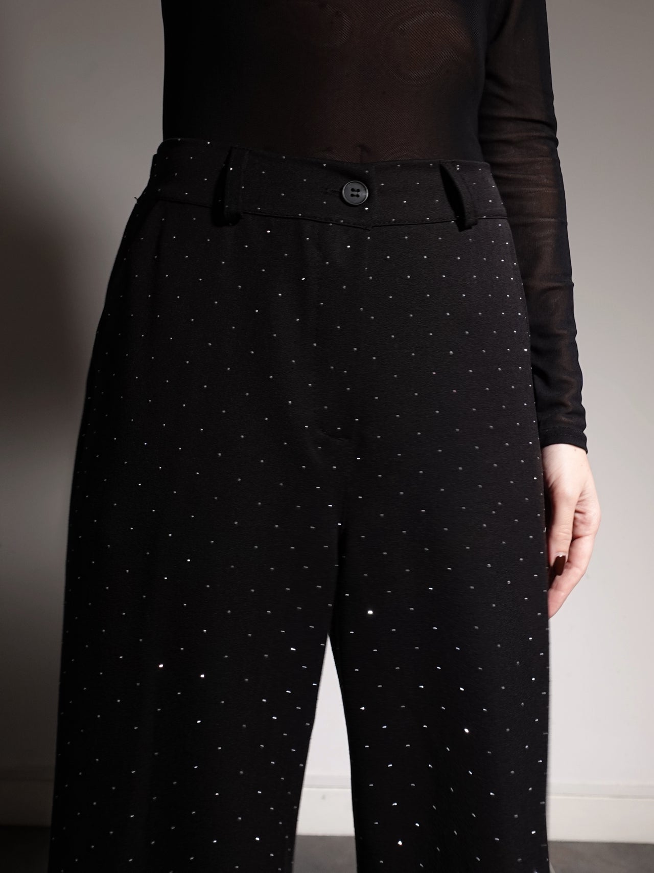 PANTALONI SHINE WIDE LEG - NERO 9002